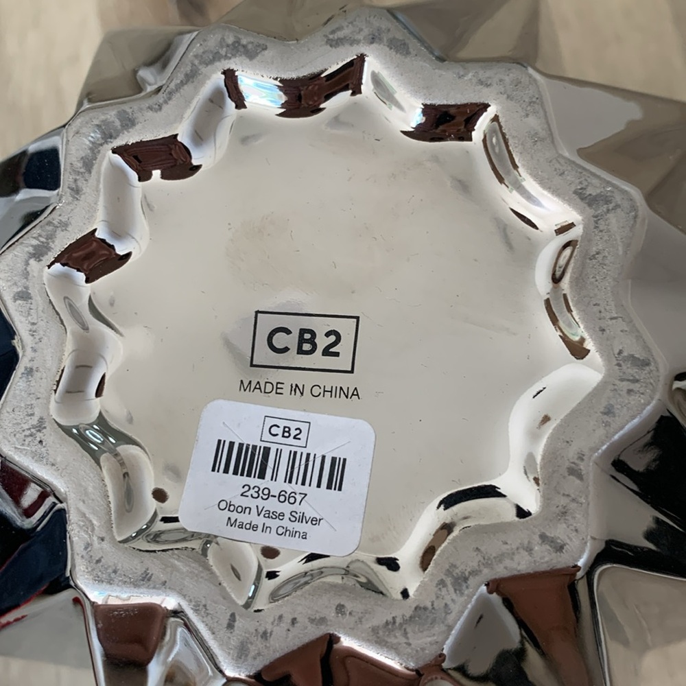 CB2 Faceted Metallic Geometric Obon Vase - Silver - Picture 2 of 2